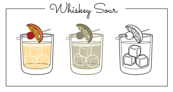 Alcol Bevande Linea Illustrazione Artistica Illustrazione Vettoriale Whiskey Sour — Vettoriale Stock