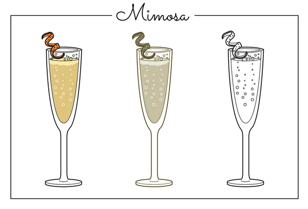 Alcohol Drinkt Lijn Kunst Illustratie Vector Illustratie Mimoza — Stockvector