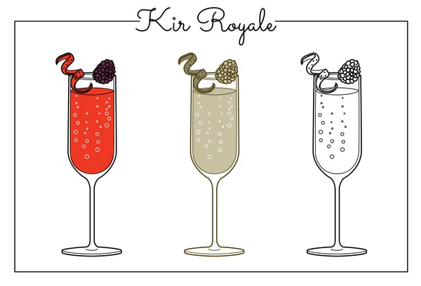Ποτά Αλκοόλ Γραμμή Εικονογράφηση Τέχνης Εικονογράφηση Διανύσματος Kir Royale — Διανυσματικό Αρχείο