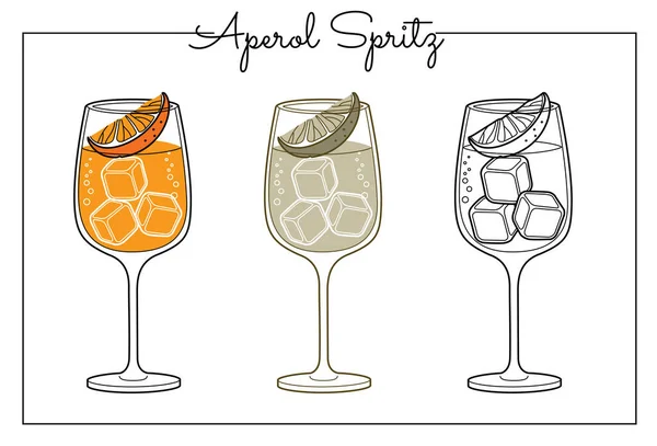 Alkoholgetränke Reihen Sich Aneinander Vektorillustration Aperol Spritz — Stockvektor
