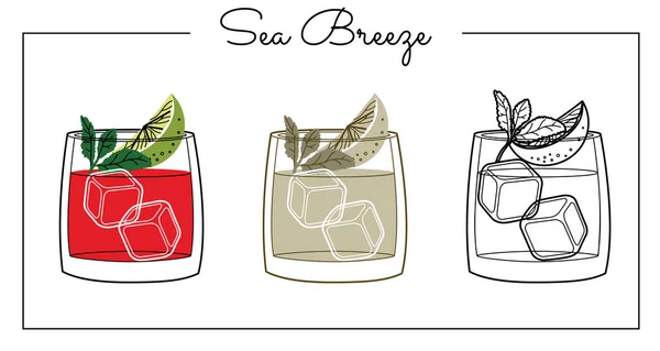 Alcohol Drinks Line Art Illustration Vector Illustration Sea Breeze — Stock Vector