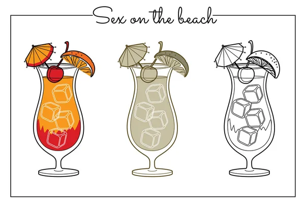 Alcohol Drinkt Lijn Kunst Illustratie Vector Illustratie Geslacht Het Strand — Stockvector