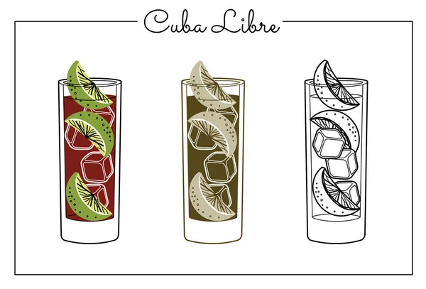 Alcohol Drinkt Lijn Kunst Illustratie Vector Illustratie Cuba Libre — Stockvector