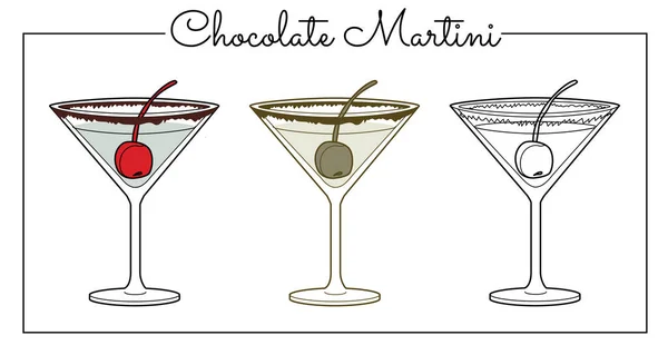 Алкогольні Напої Лінія Художньої Ілюстрації Векторна Ілюстрація Шоколад Мартіні — стоковий вектор