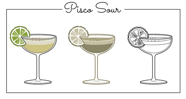 Alkohol Italok Vonal Művészeti Illusztráció Vektor Illusztráció Pisco Sour — Stock Vector