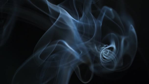 Fumaça Abstrata Sobe Belos Redemoinhos Fundo Preto Movimento Lento — Vídeo de Stock