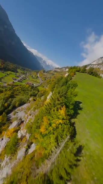 Verticale Video Idyllisch Berglandschap Zwitserland Zwitsers Landschappelijk Landschap Vanuit Lucht — Stockvideo