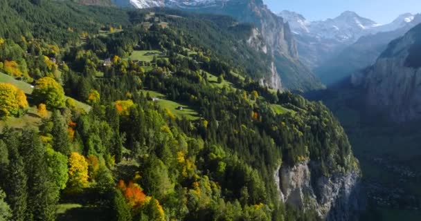 Vista Aérea Hermosa Naturaleza Suiza Valle Lauterbrunnen Suiza Puesta Sol — Vídeos de Stock