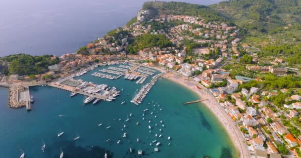 Majorca Spain Aerial View Summer Resort Town Port Soller Mallorca — ストック動画
