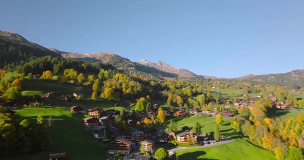 Vista Aérea Hermosa Naturaleza Pueblo Suizo Grindelwald Suiza Puesta Sol — Vídeos de Stock