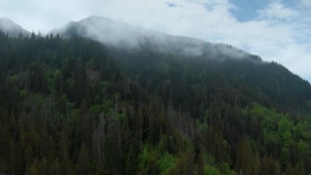 在多云的天气里 空中俯瞰着夏天的岩石山景 在云中飞翔 斯洛伐克塔特拉山高地 — 图库视频影像