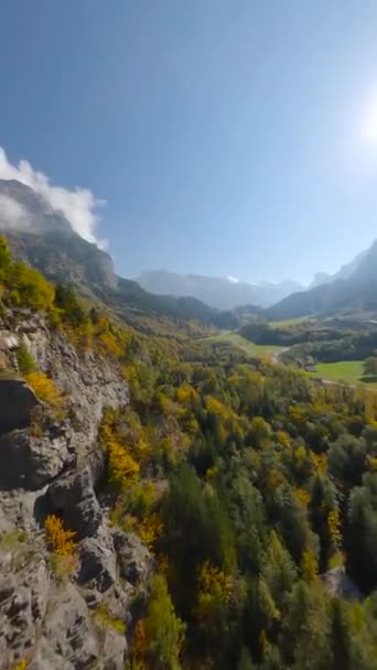 Pionowe Wideo Idylliczny Krajobraz Górski Szwajcarii Jesienią Antenowy Krajobraz Wiejski — Wideo stockowe