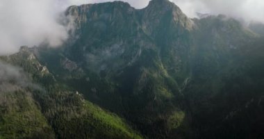 Yazın güzel dağ manzarası, bulutlu gökyüzü, orman ve kayalar. Zakopane, Tatra dağları, Polonya