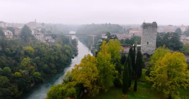 Widok Lotu Ptaka Wieś Między Mediolanem Bergamo Rzeka Adda Most — Wideo stockowe