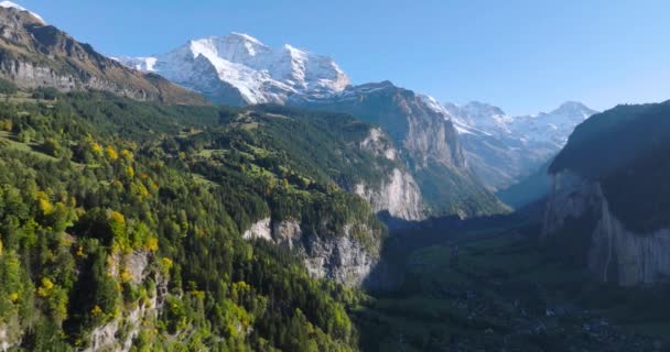 Uitzicht Vanuit Lucht Prachtige Zwitserse Natuur Het Lauterbrunnen Dal Zwitserland — Stockvideo