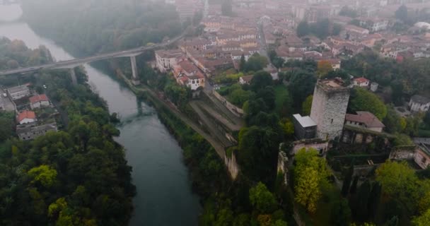 Aerial View Countryside Milan Bergamo River Adda Bridge Old Buildings — Stock Video