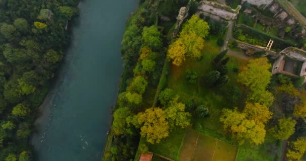 Bovenaanzicht Van Waterkrachtcentrale Van Taccani Aan Rivier Adda Lombardije Italië — Stockvideo