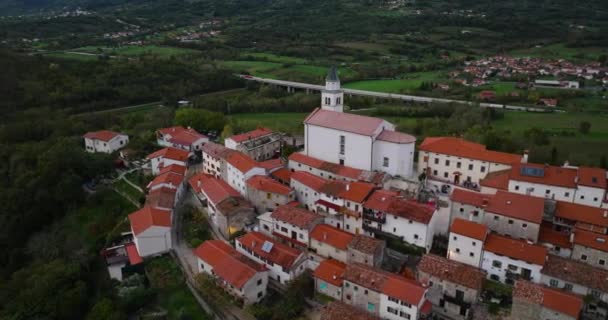 Aerial View Old Town Hill Slovenia Old Buildings Red Roofs — Stock Video