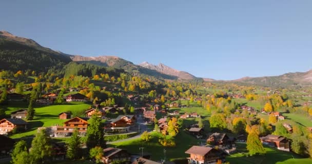 Vista Aérea Hermosa Naturaleza Pueblo Suizo Grindelwald Suiza Puesta Sol — Vídeo de stock