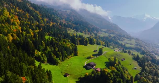 Aerial View Beautiful Swiss Nature Village Switzerland Famous Swiss Tourist — Vídeo de stock