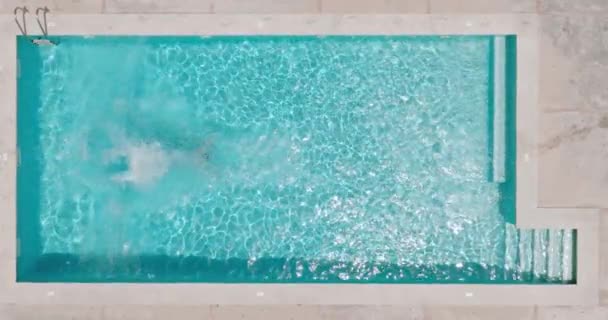 Top View Man Dives Pool Swims Shot Different Speed Slow — Video Stock