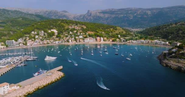 Majorca Spain Aerial View Summer Resort Town Port Soller Mallorca — Stockvideo