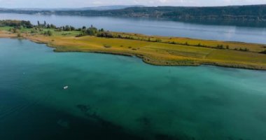 Aerial view of the Lake Biel in the Jura region of Switzerland.