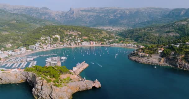 Majorca Spain Aerial View Summer Resort Town Port Soller Mallorca — Vídeos de Stock