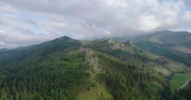 Yazın güzel dağ manzarası, bulutlu gökyüzü ve orman. Zakopane, Tatra dağları, Polonya