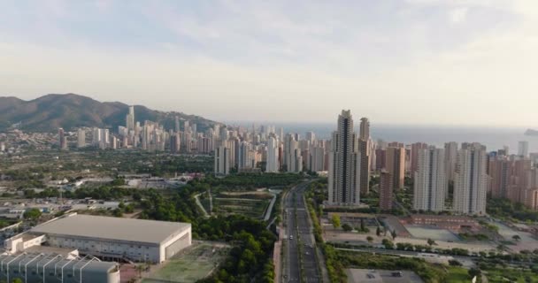 Veduta Aerea Dei Grattacieli Della Città Turistica Benidorm Nella Provincia — Video Stock