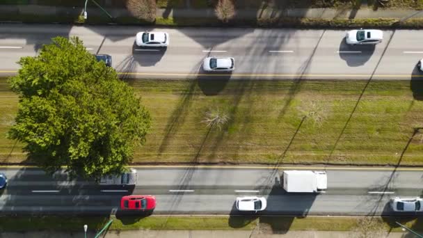 Top View City Traffic Cars Drive Tight Dense Road — Vídeo de stock