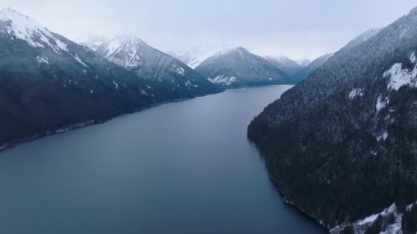 Widok Lotu Ptaka Jezioro Chilliwack Góry Zimą Położony Wschód Vancouver — Wideo stockowe