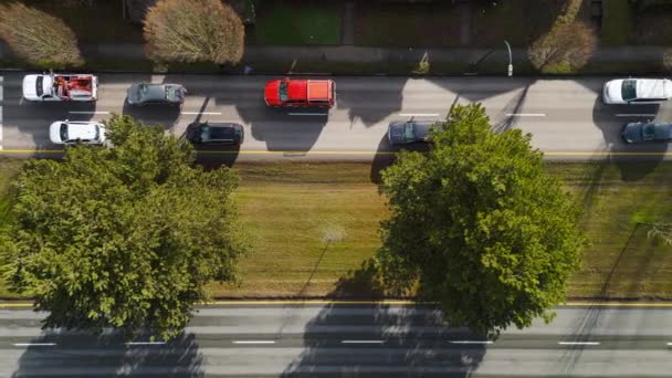 Top View City Traffic Cars Drive Tight Dense Road — Stock video