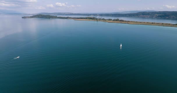 Letecký Pohled Jezero Biel Plachetnice Oblasti Jura Švýcarska — Stock video