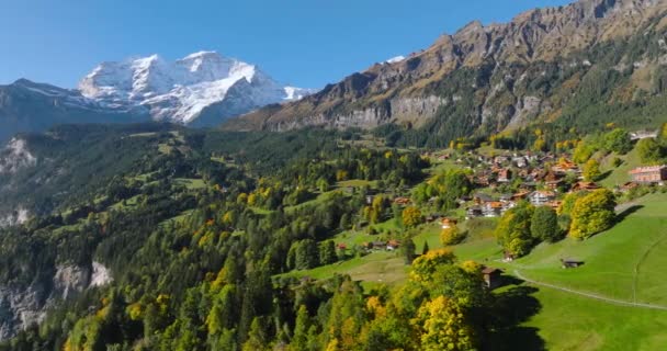 Flygfoto Över Den Vackra Schweiziska Naturen Och Byn Schweiz Berömda — Stockvideo