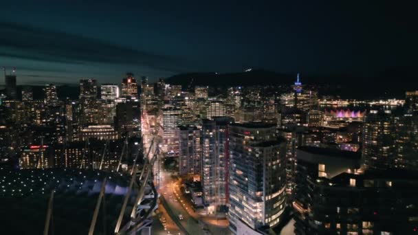 Widok Lotu Ptaka Nocną Linię Miasta Centrum Vancouver Kolumbia Brytyjska — Wideo stockowe
