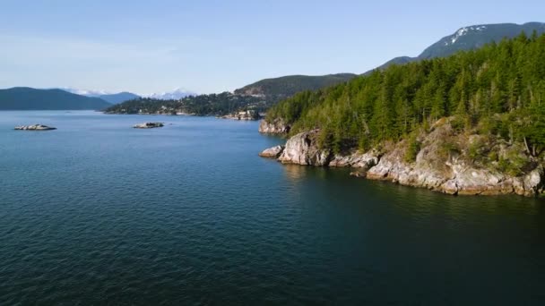 Aerial View Coastal Line Lighthouse Park West Vancouver British Columbia — Stock Video