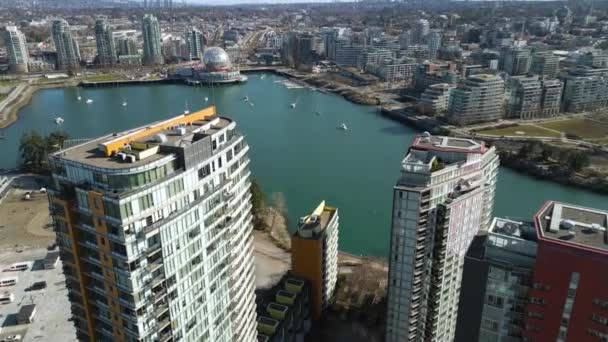 Letecký Pohled Centrum Vancouveru Britská Kolumbie Kanada Budovy Science World — Stock video