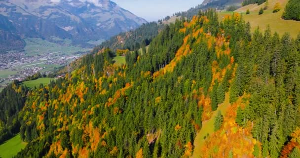 美しい秋のスイスの自然 スイス 有名なスイスの観光地の空中ビュー — ストック動画