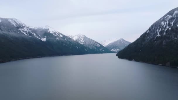 Vista Aérea Paisagem Lago Chilliwack Montanhas Inverno Localizado Leste Vancouver — Vídeo de Stock