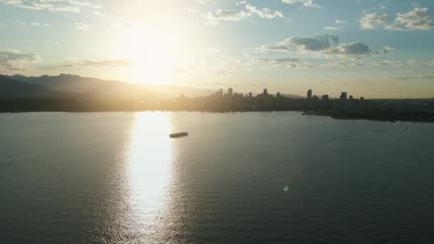 Панорамный Вид Силуэты Ванкувера Воздуха Красивом Утреннем Свете Летом Английский — стоковое видео