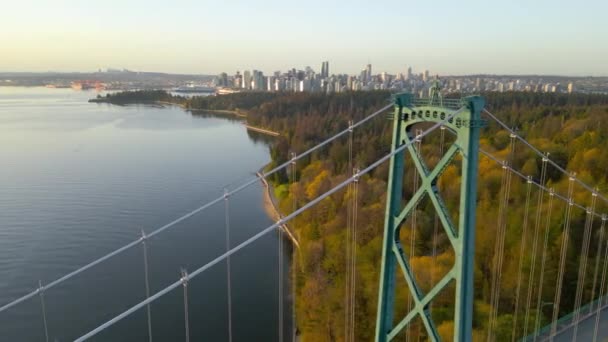 Vedere Aeriană Podului Poarta Leilor Parcului Stanley Zori Centrul Orașului — Videoclip de stoc