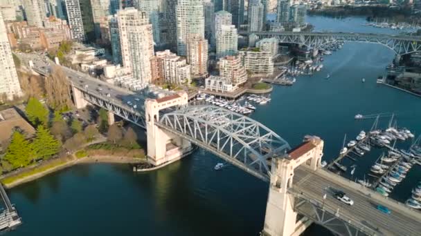 Impresionante Vista Aérea Sobre Centro Vancouver Puente Granville False Creek — Vídeos de Stock
