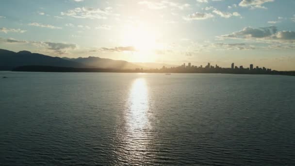 Aerial Panoramic View Vancouver Skyline Silhouettes Beautiful Morning Light Summer — Stock Video