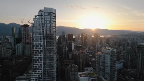 Vista Aerea Dei Grattacieli Nel Centro Vancouver Tramonto Columbia Britannica — Video Stock
