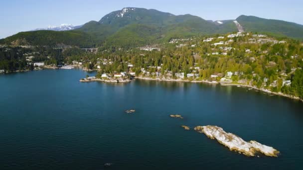 Aerial View Coastal Line Lighthouse Park West Vancouver British Columbia — Stock Video