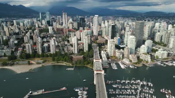Impresionante Vista Aérea Sobre Centro Vancouver Puente Granville False Creek — Vídeos de Stock