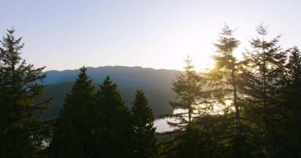 日出时从后海湾的伯纳比山公园及周围的山景鸟瞰全景 加拿大不列颠哥伦比亚省温哥华 — 图库视频影像