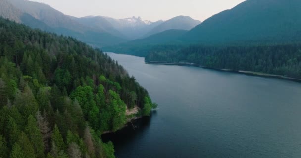 Aerial Drone View Picturesque Capilano Lake Mountain Landscape North Vancouver — Stock Video
