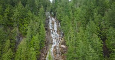 Güzel şelalenin hava manzarası - Gelin Şelalesi İl Parkı, Chilliwack, Britanya Kolumbiyası, Kanada. 
